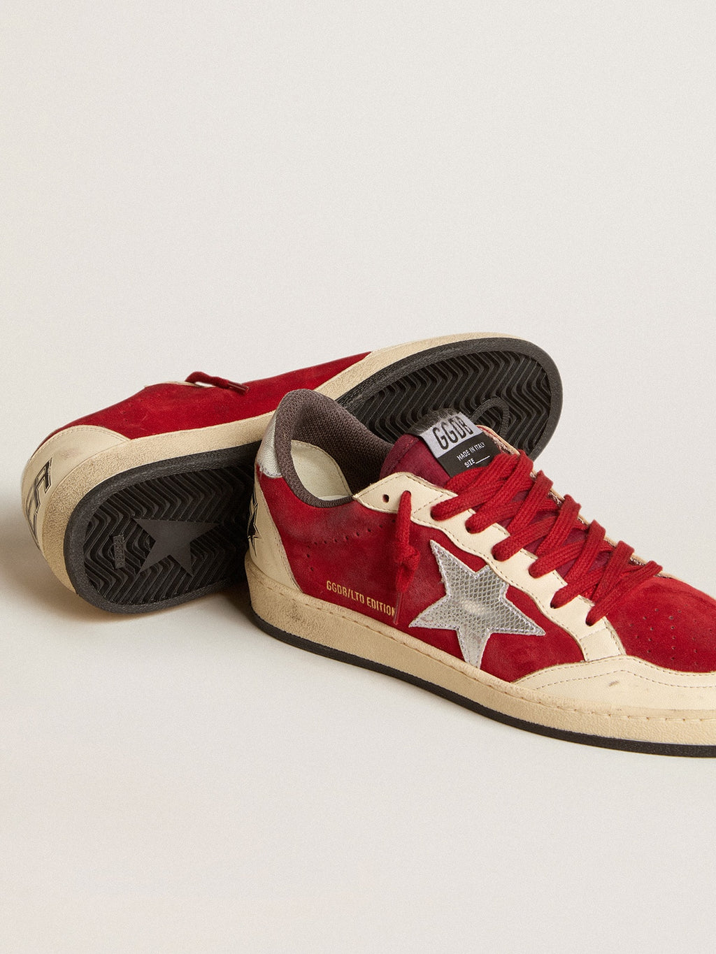 Ball Star in burgundy suede with silver leather star and heel tab| Golden Goose