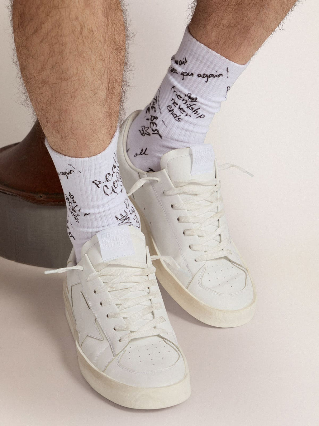 Optical white socks with black lettering| Golden Goose