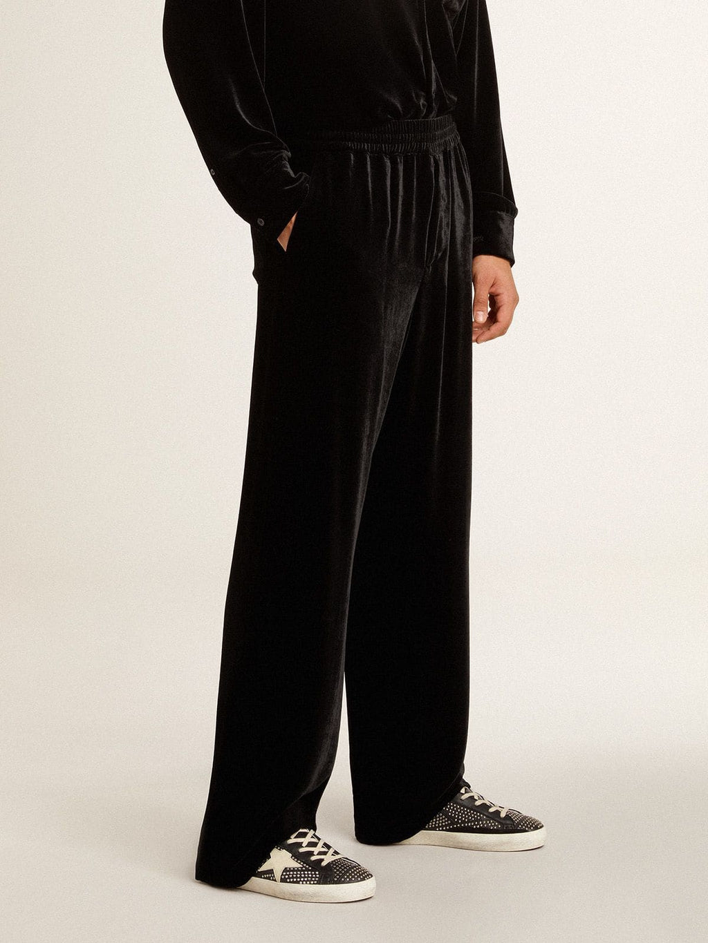 Men's Super-Star in studded black nappa with white leather star| Golden Goose