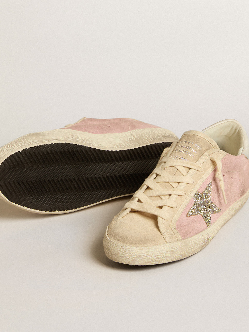 Super-Star LTD in pink and pearl suede with platinum glitter star| Golden Goose