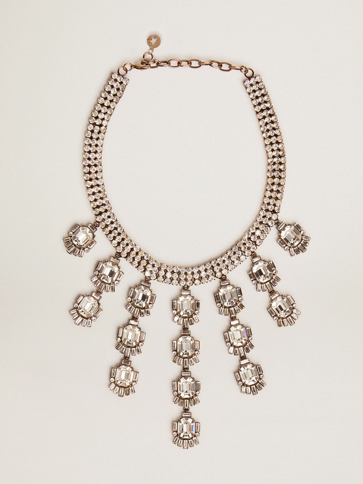 Women's necklace in antique gold color with drop crystals| Golden Goose