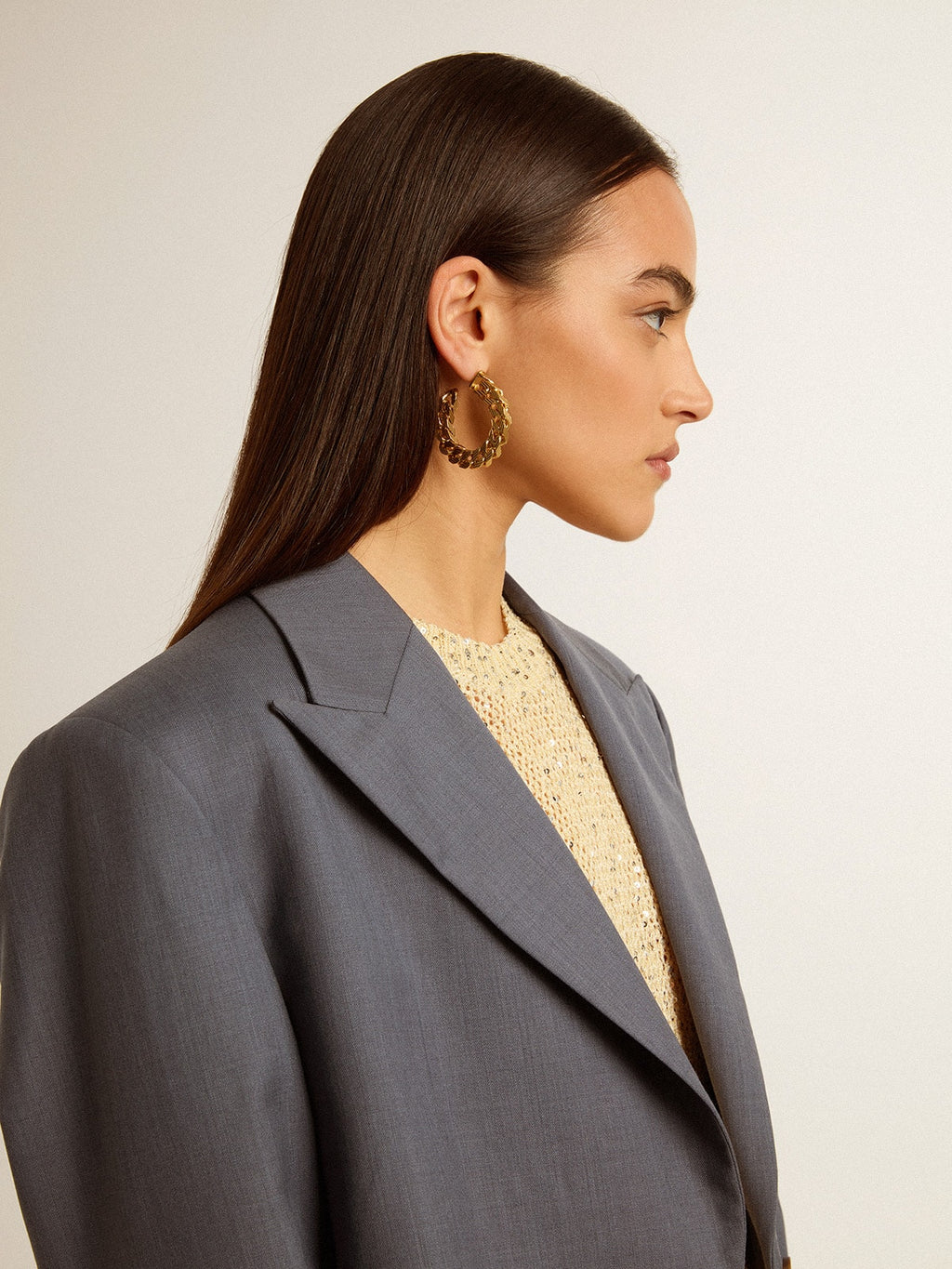 Chain hoop earrings with antique gold colored braided links| Golden Goose
