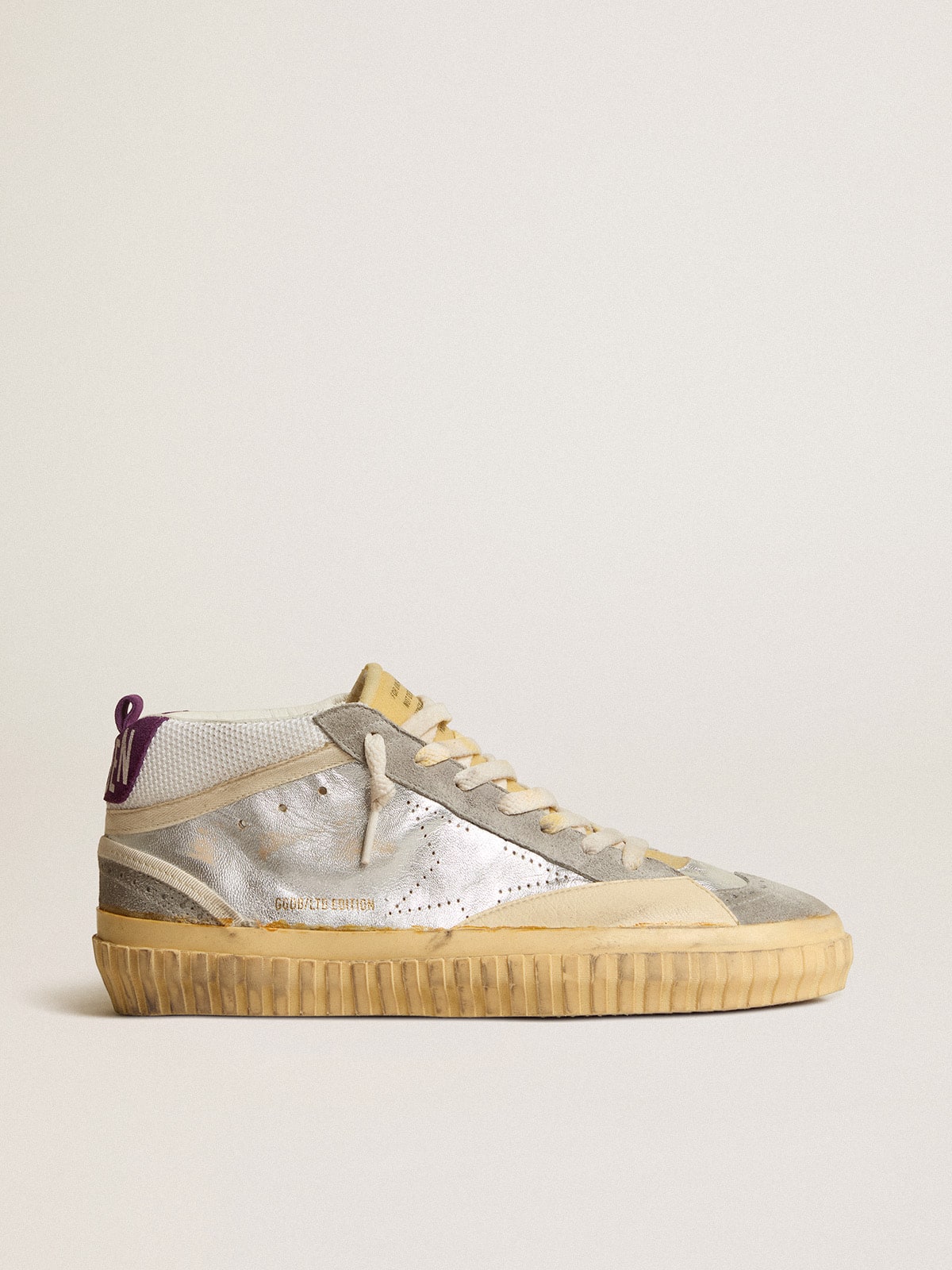 Mid Star LAB in silver metallic leather and mesh with perforated star| Golden Goose