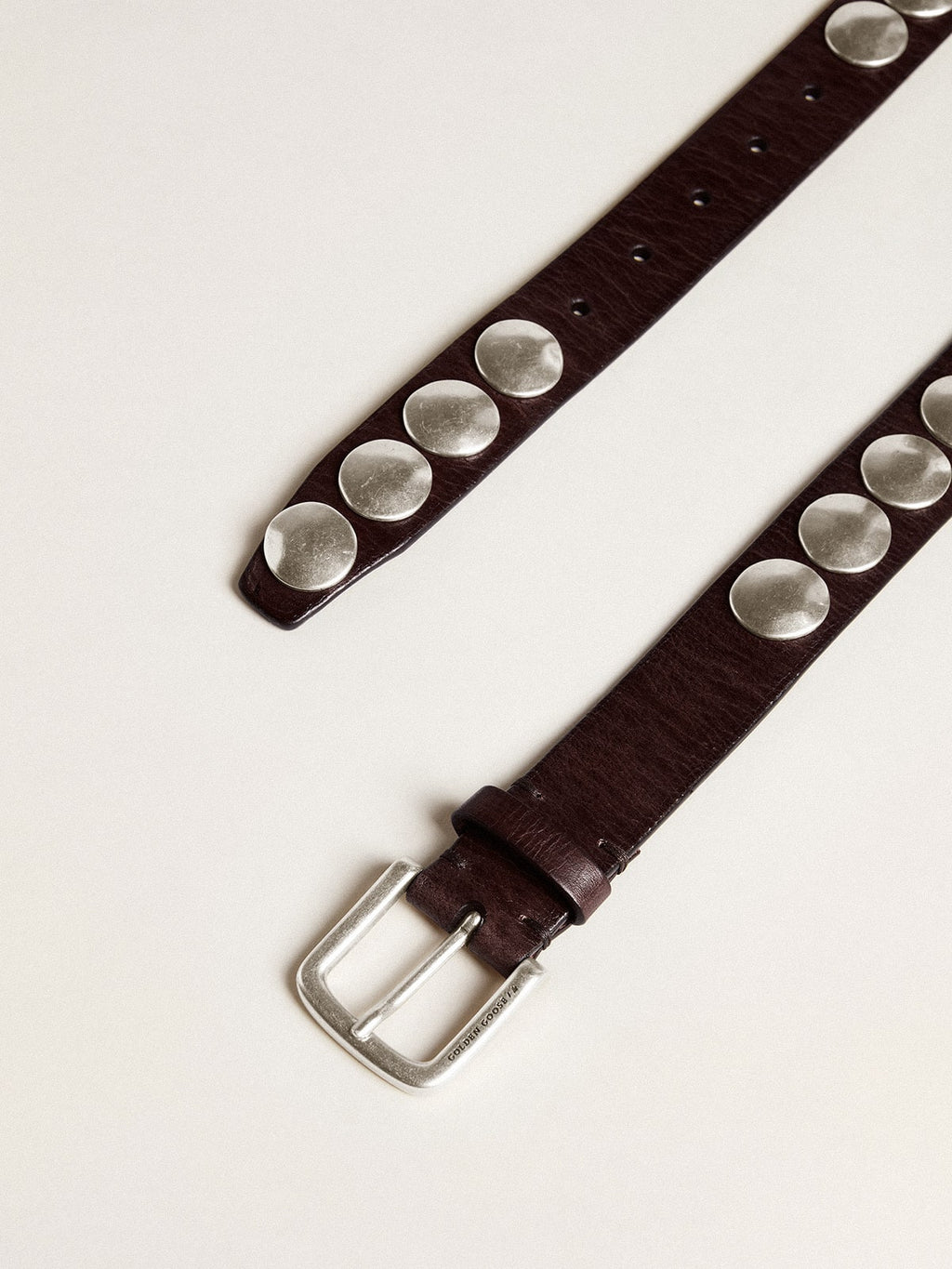 Trinidad belt in dark brown leather with silver maxi studs| Golden Goose