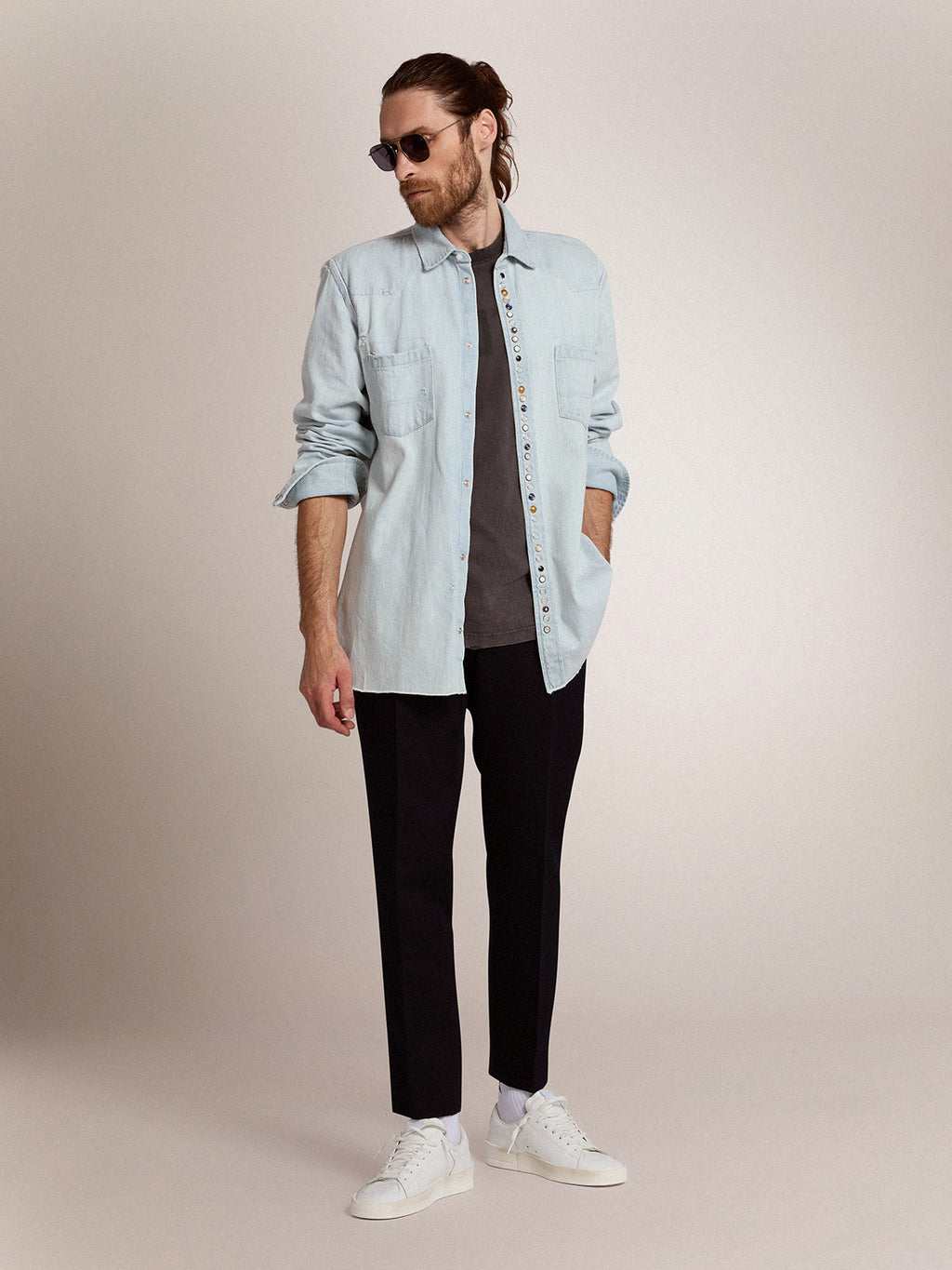 Men's pants in dark blue wool| Golden Goose