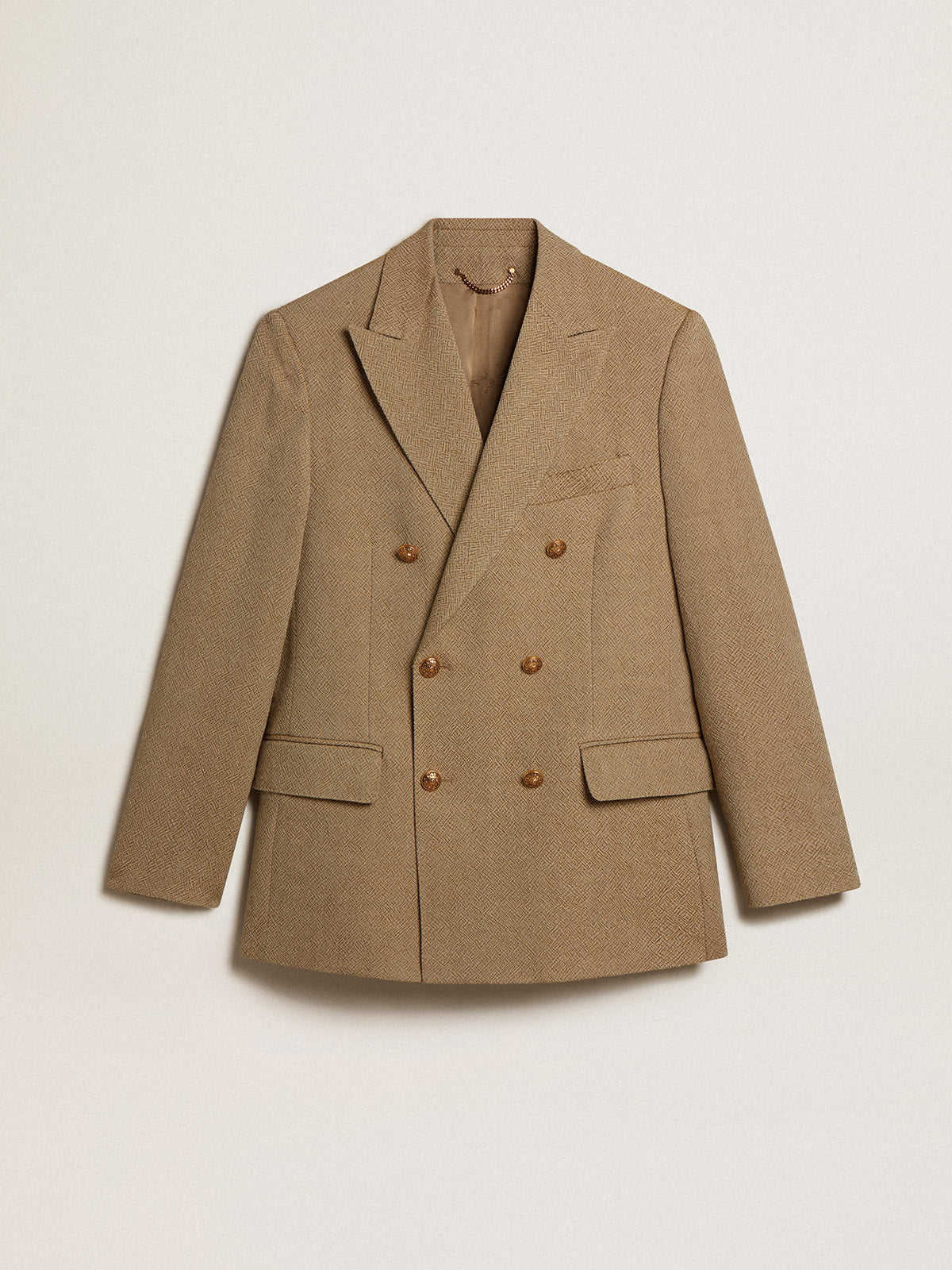 Men's pale beech-colored double-breasted blazer| Golden Goose