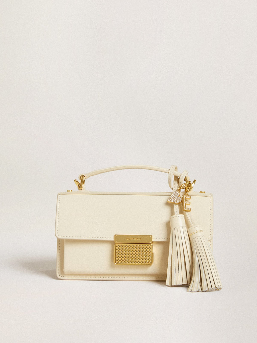 Heart-shaped charm in gold-colored brass with crystals| Golden Goose