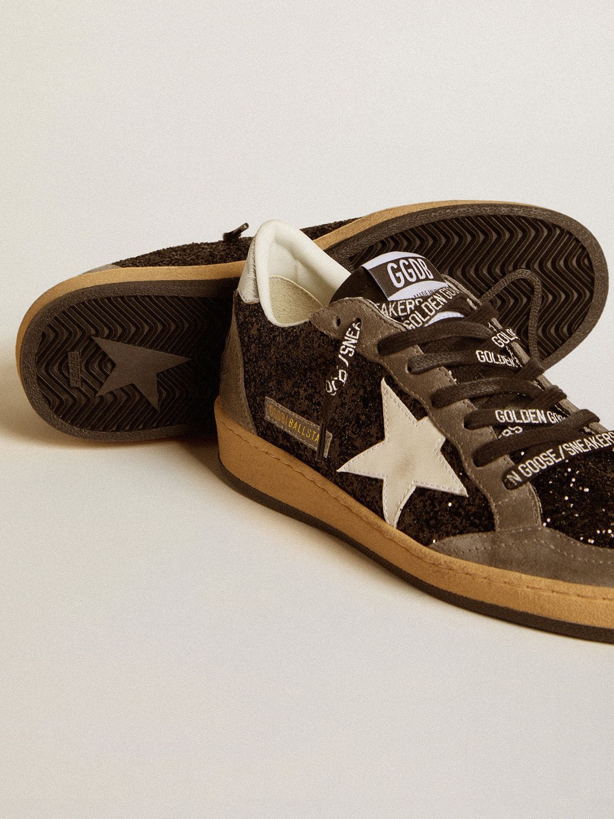 Women's Ball Star in glitter with leather star and metallic leather heel tab| Golden Goose