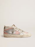 Mid Star LTD in silver metallic leather with pink star and flash| Golden Goose