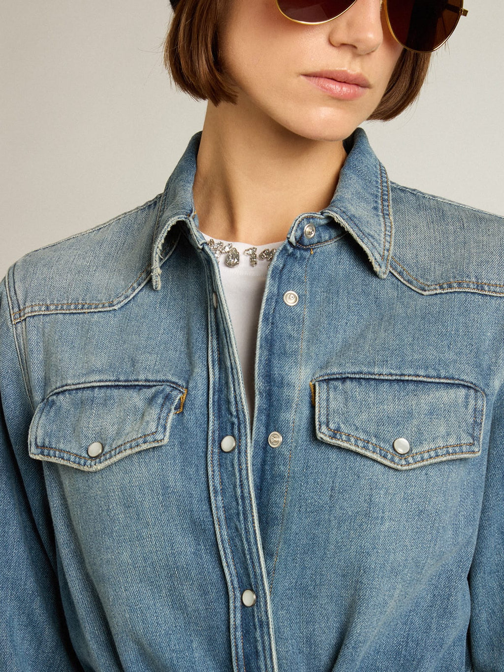 Women's denim shirt dress| Golden Goose