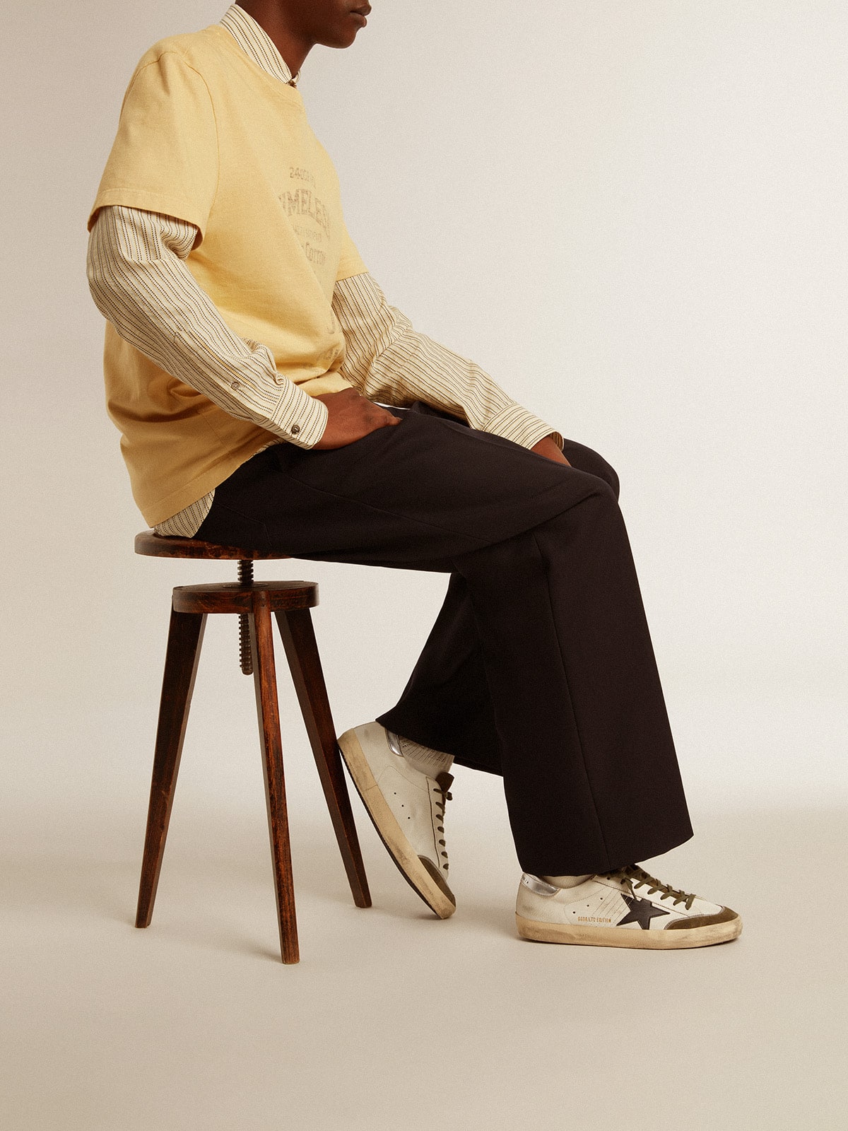 Men's Super-Star LTD in nappa leather with black leather star and silver heel tab| Golden Goose