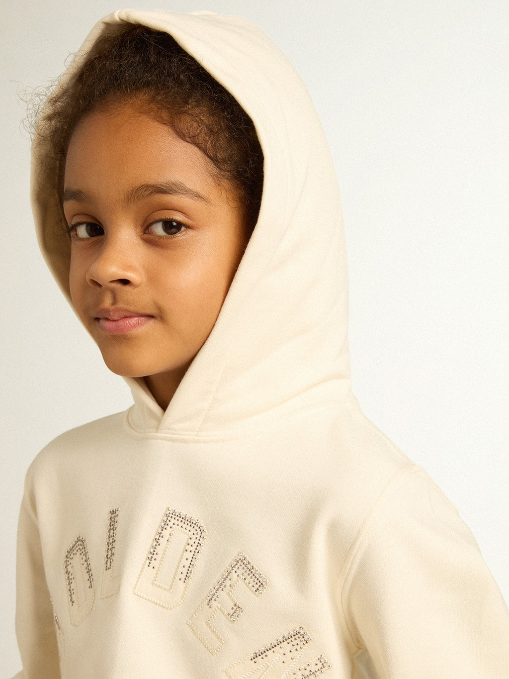 Hooded sweatshirt in aged white with patches| Golden Goose