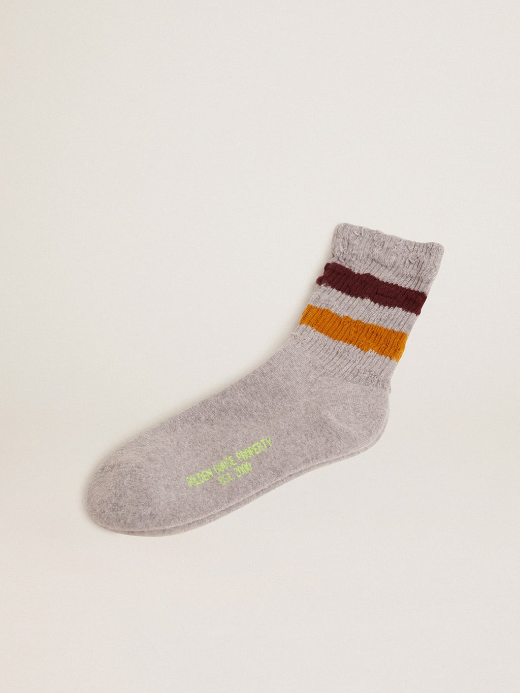 Melange grey socks with distressed details and two-tone stripes| Golden Goose