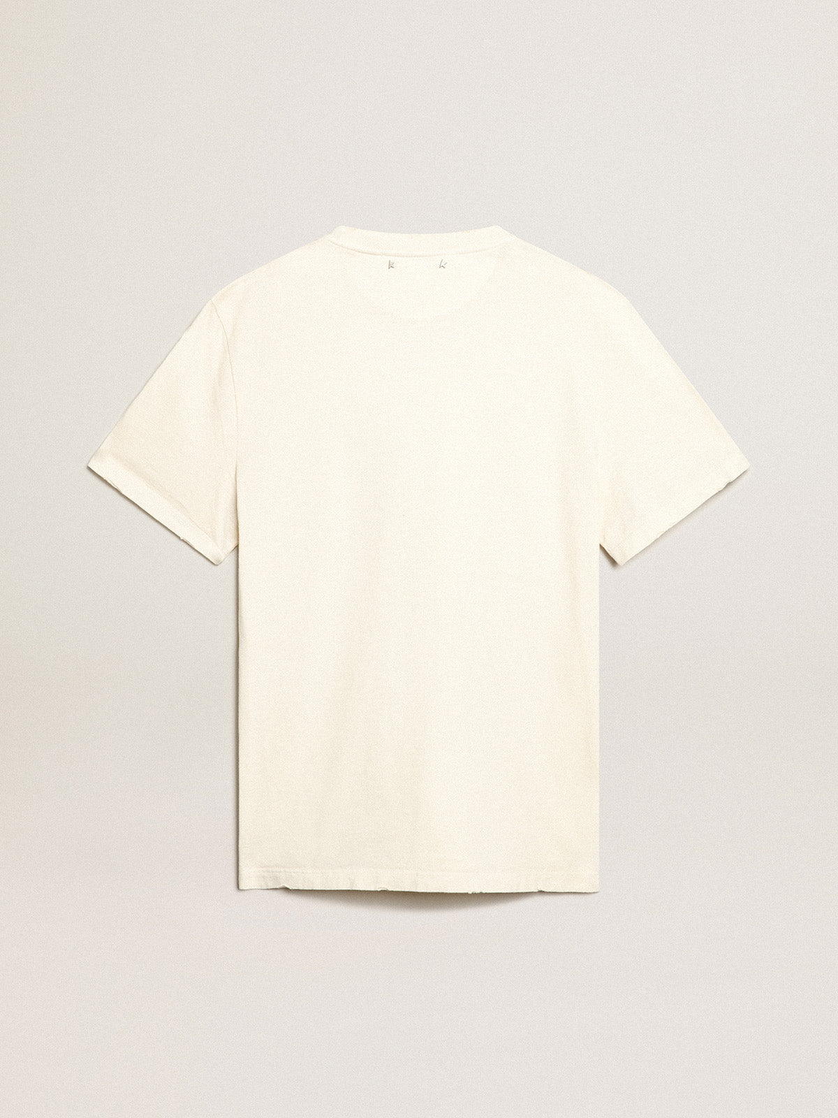 Distressed-finish white T-shirt with lettering| Golden Goose