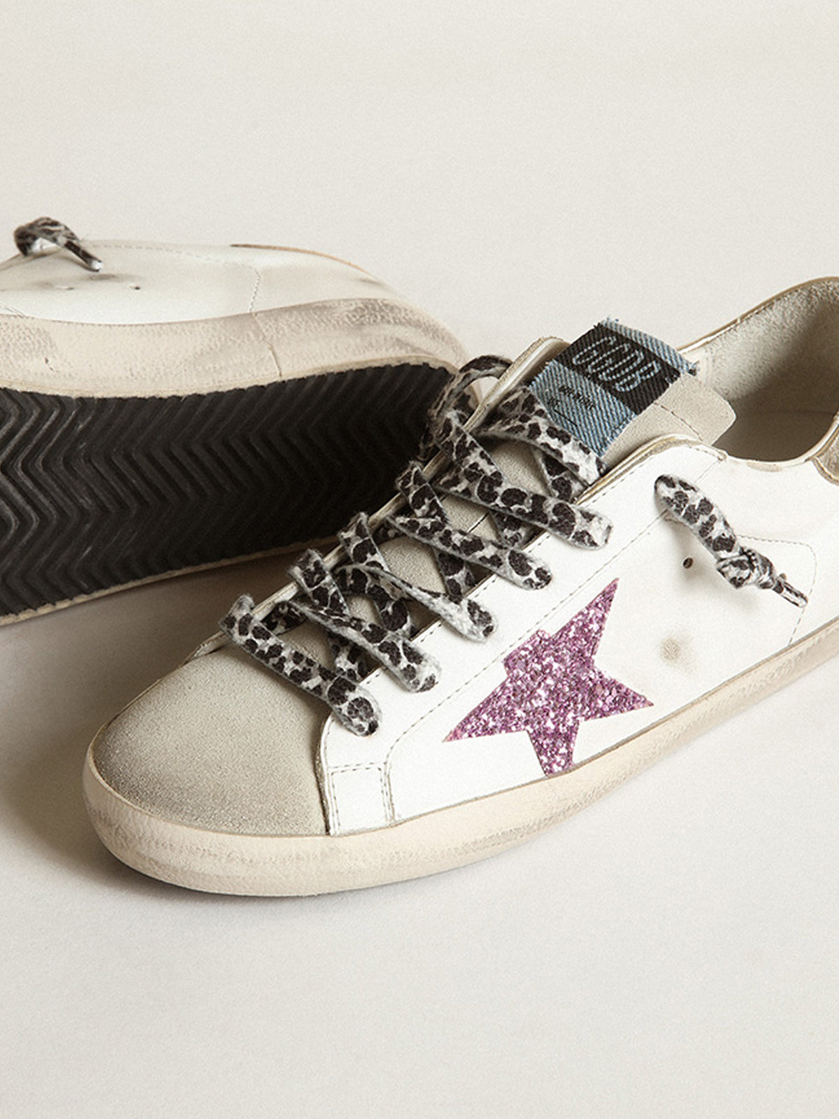 Women's Super-Star with glitter and gold heel tab| Golden Goose