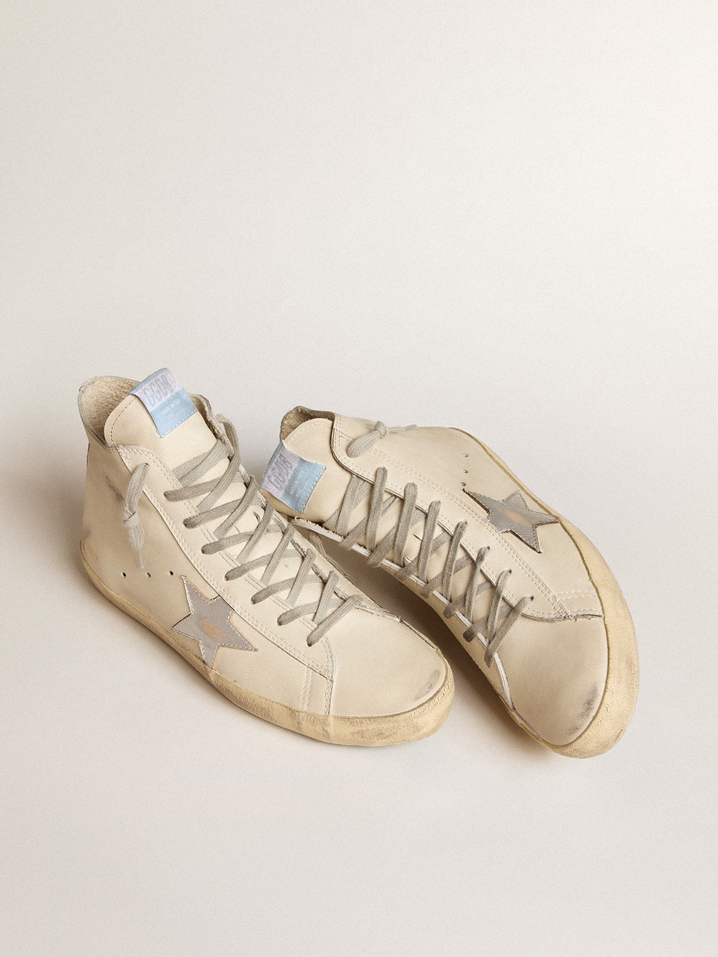Men's Francy Penstar in white leather with silver metallic leather star| Golden Goose