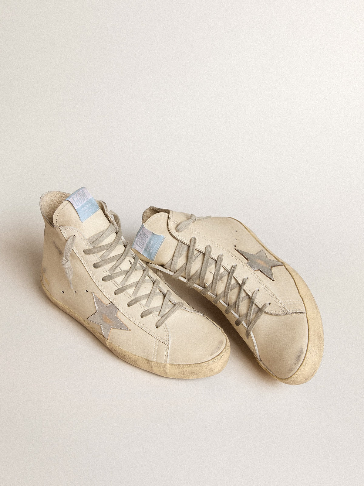 Men's Francy Penstar in white leather with silver metallic leather star| Golden Goose