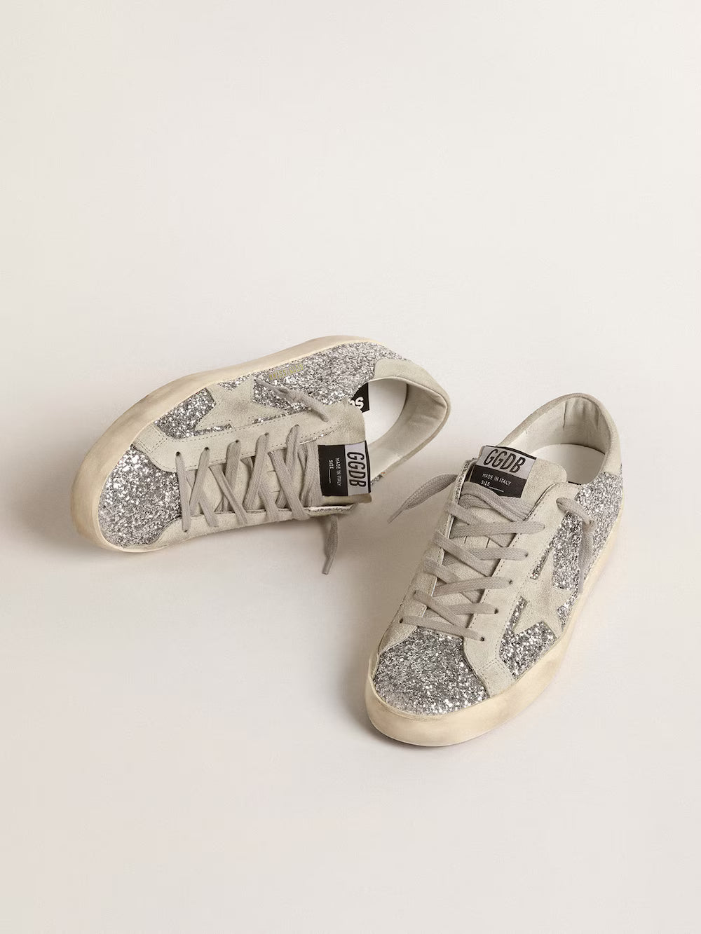 Women's Super-Star in silver glitter with ice-gray suede star| Golden Goose