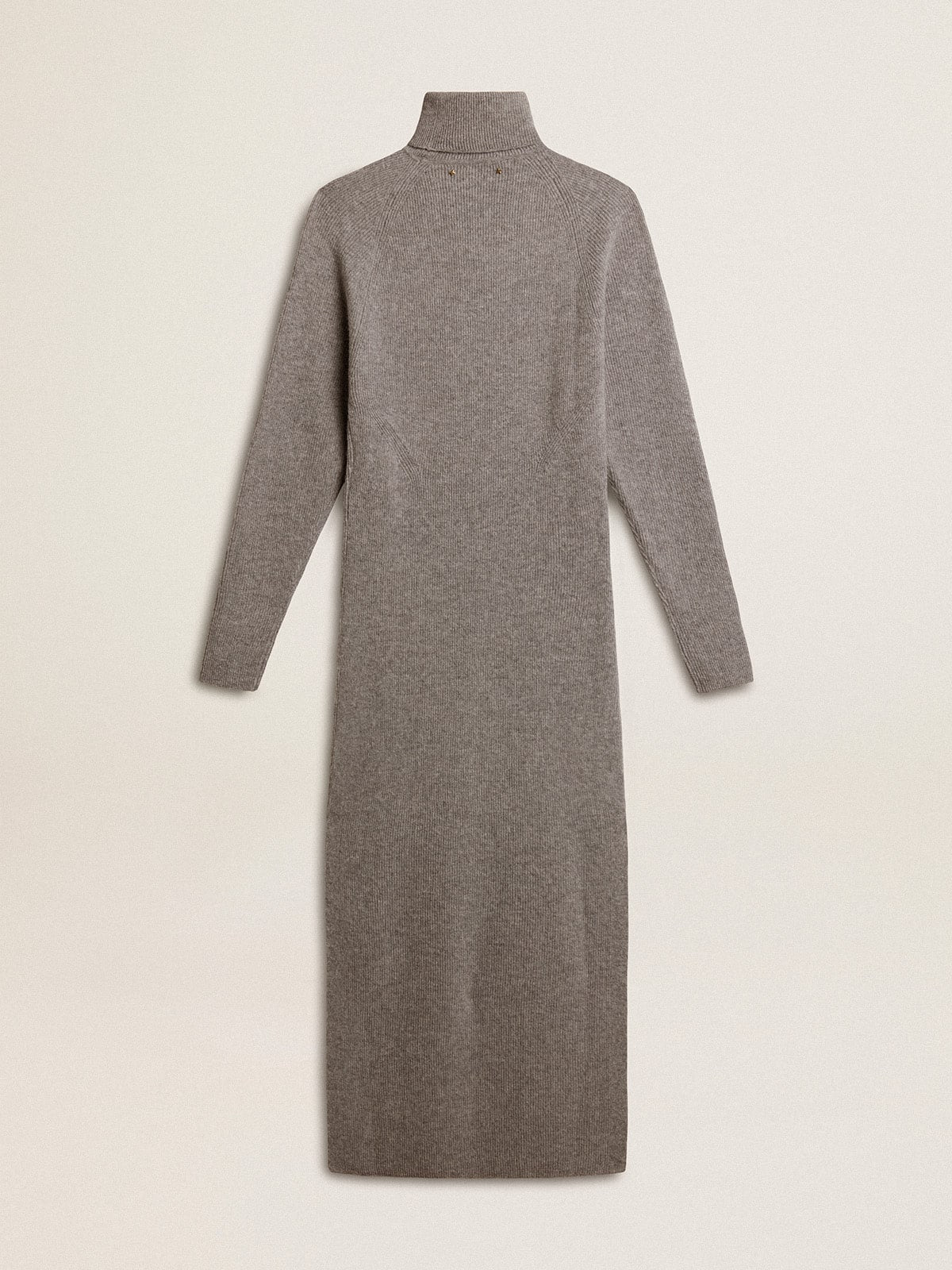 Gray melange ribbed woolen dress with high neck