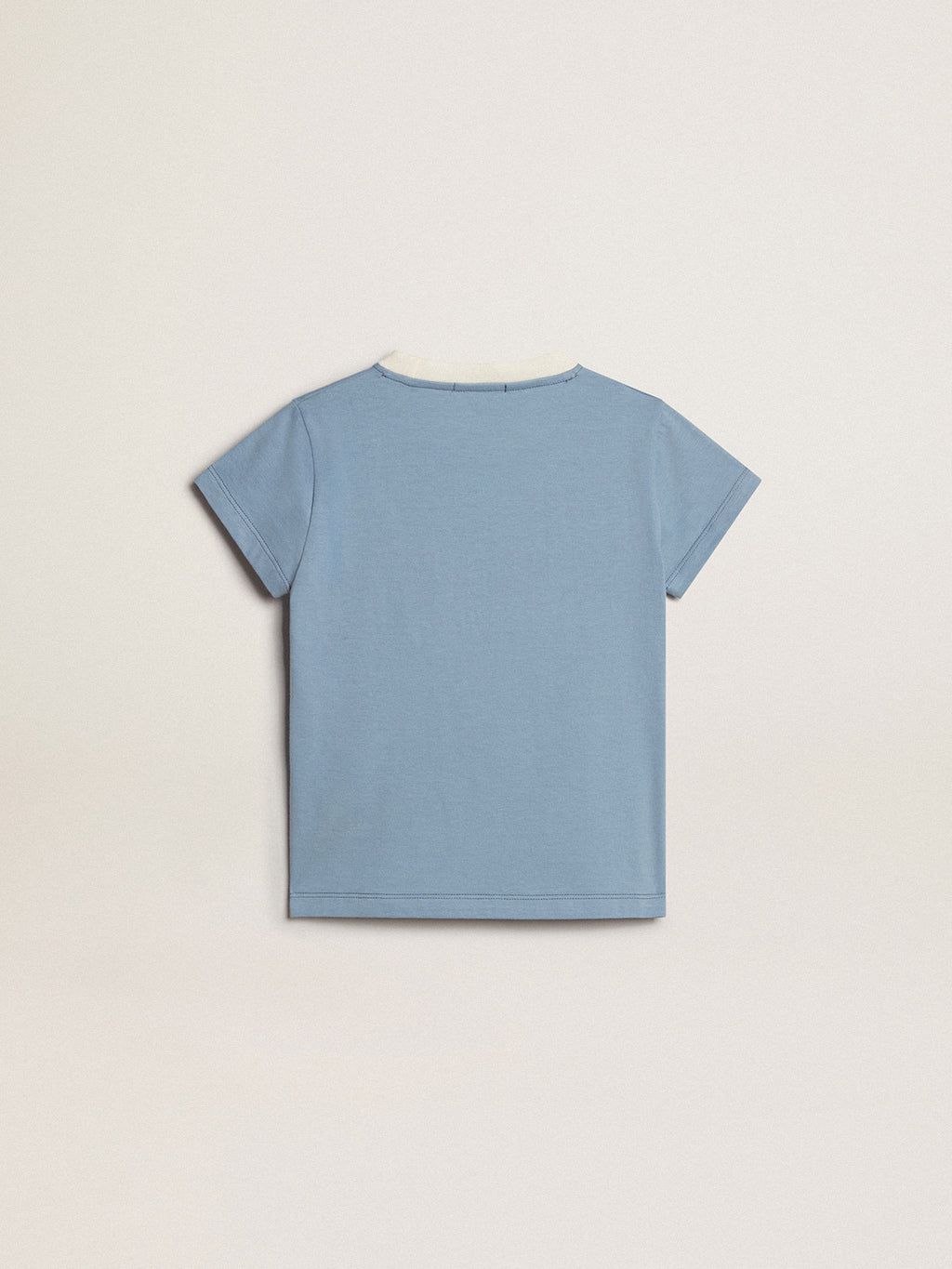 Girls' light blue cotton T-shirt with print and crystals| Golden Goose