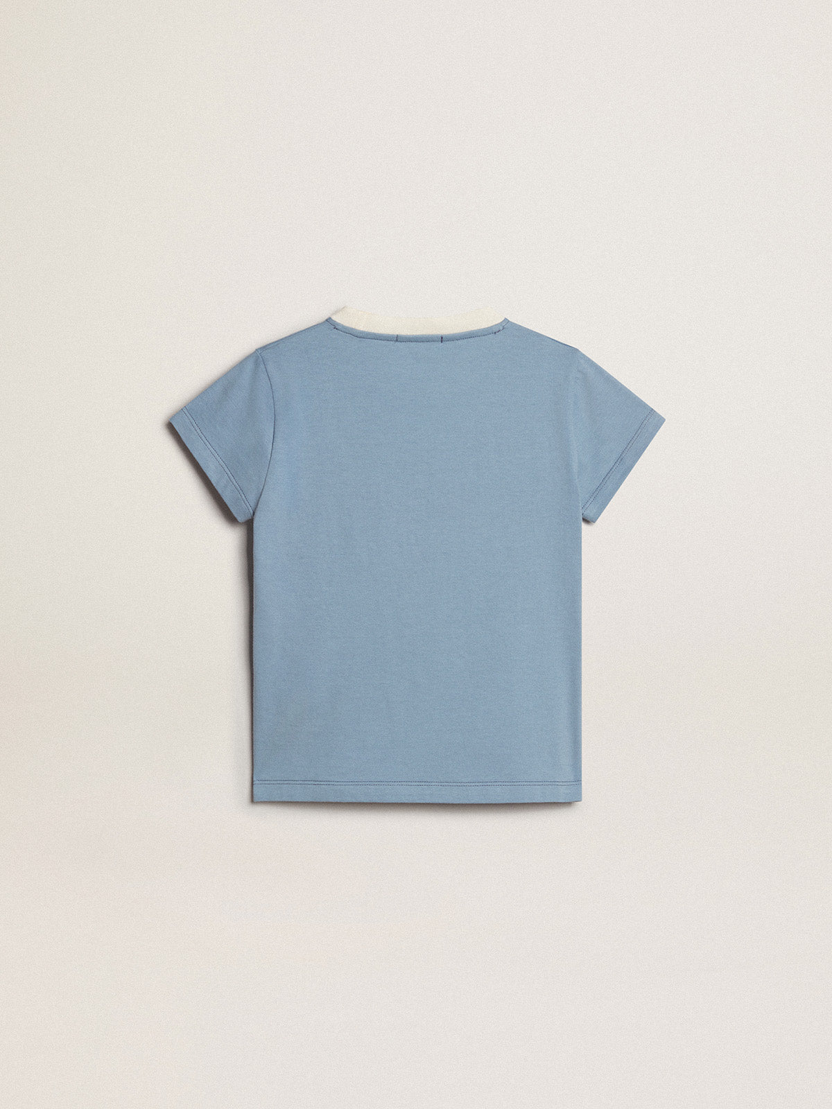 Girls' light blue cotton T-shirt with print and crystals| Golden Goose