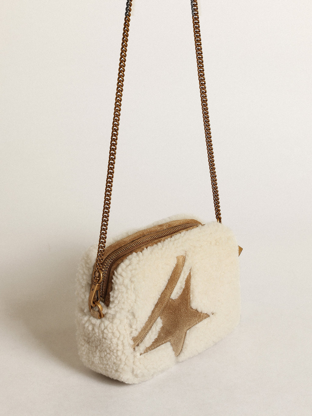 Star Bag in beige shearling with suede star| Golden Goose