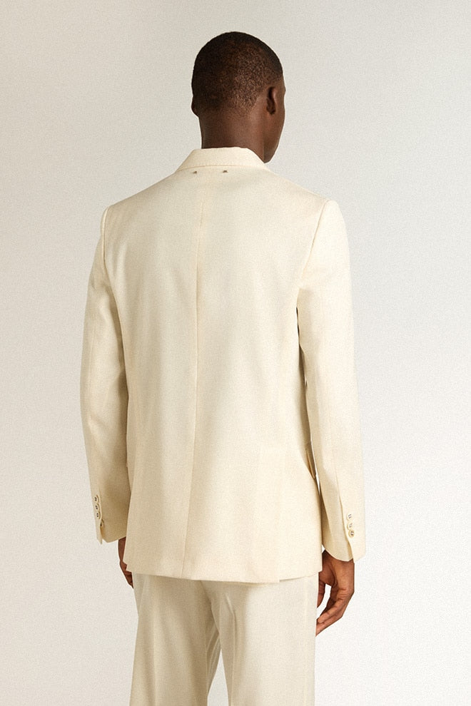 Men's cream-colored double-breasted blazer