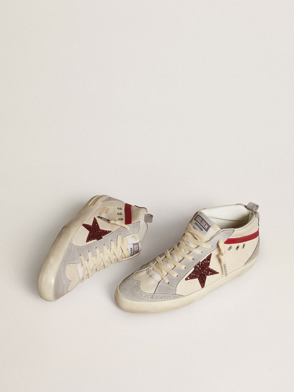 Women's Mid Star in leather with glitter star and red nubuck flash| Golden Goose