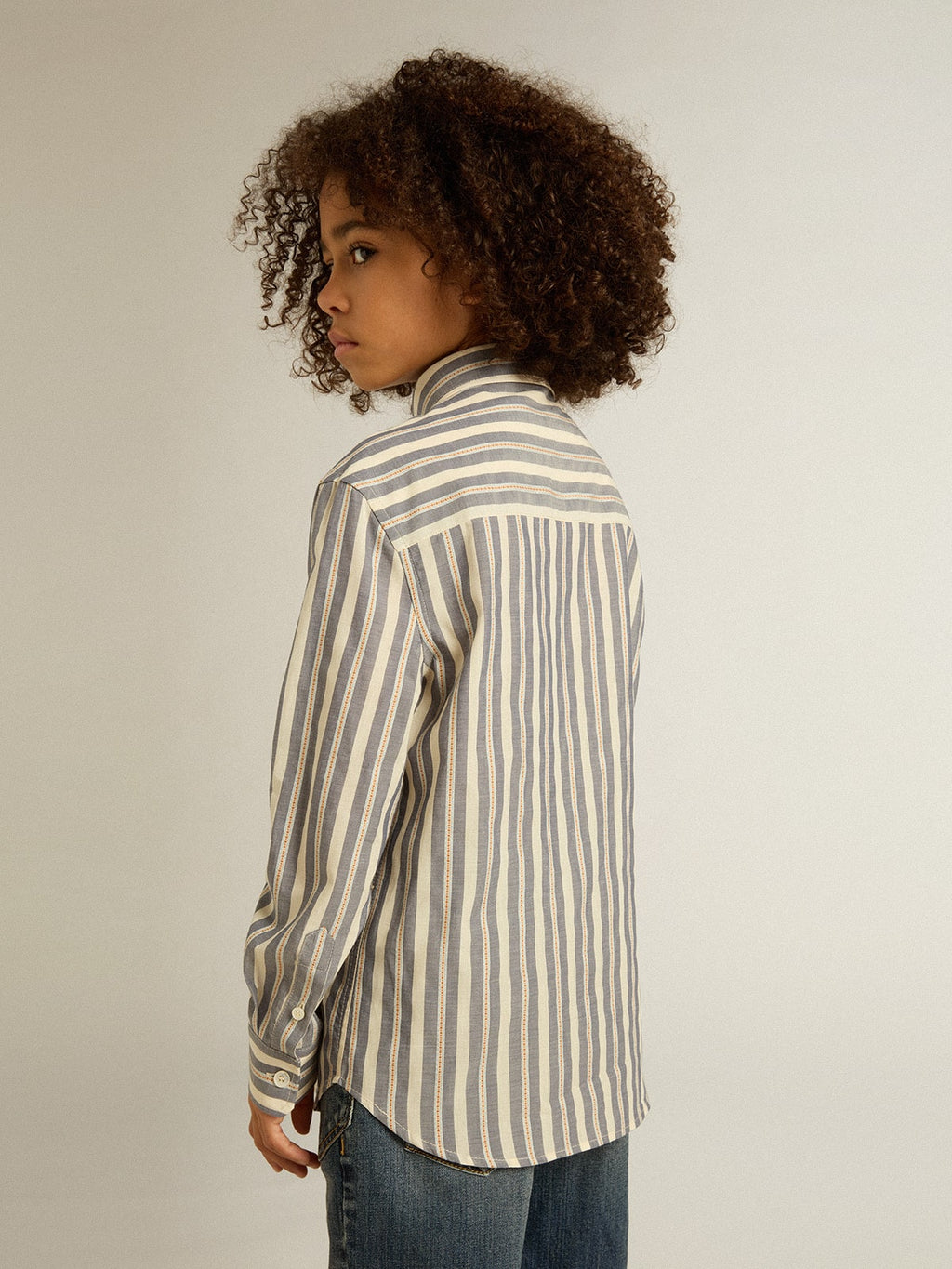 Boys' striped shirt with Golden Dreamers detail on the pocket| Golden Goose