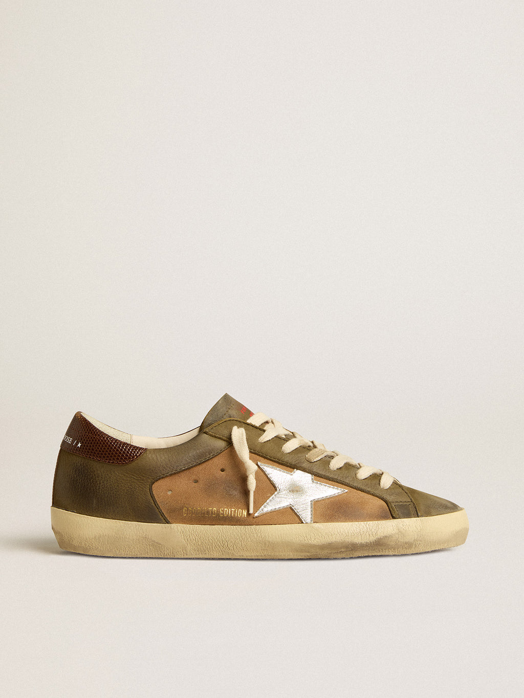 Super-Star LTD in green leather and tobacco-colored suede with silver star| Golden Goose