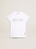 White T-shirt with central Golden lettering in crystals| Golden Goose