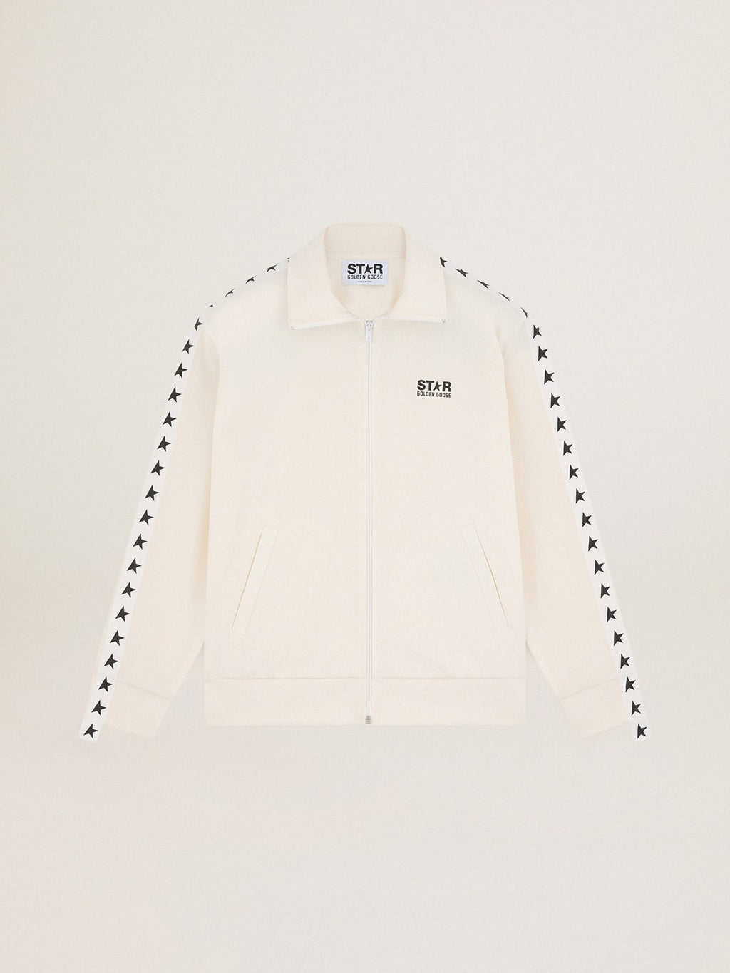 Men's papyrus white zipped sweatshirt with black stars| Golden Goose