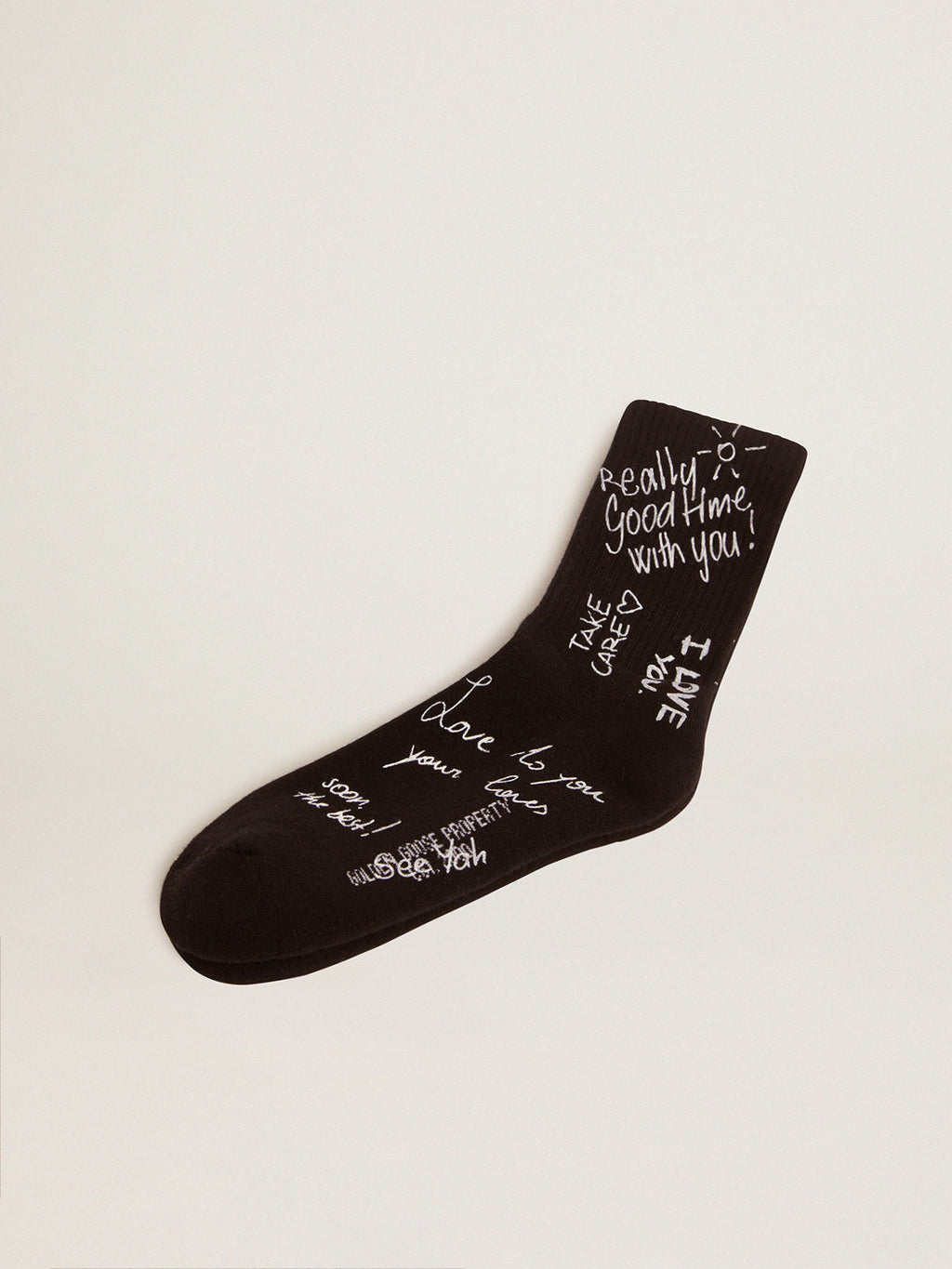 Black socks with white Golden Statement lettering| Golden Goose