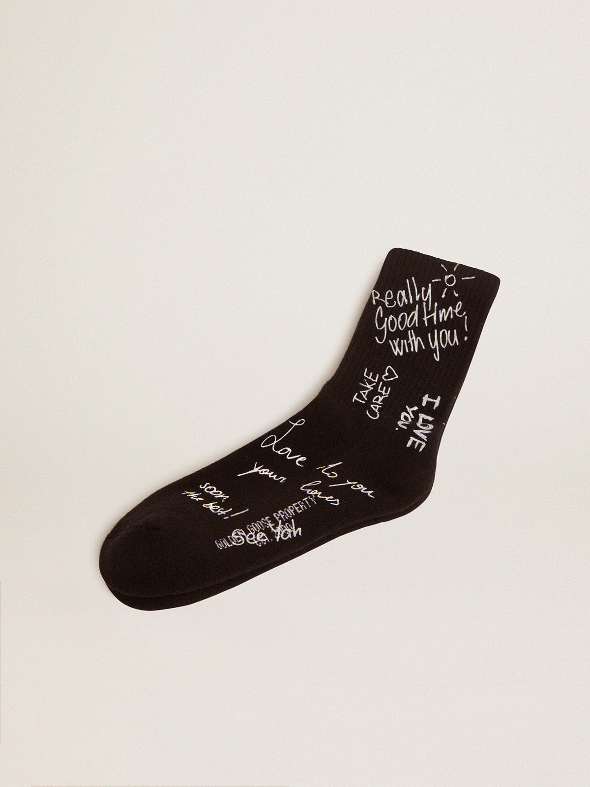 Black socks with white Golden Statement lettering| Golden Goose