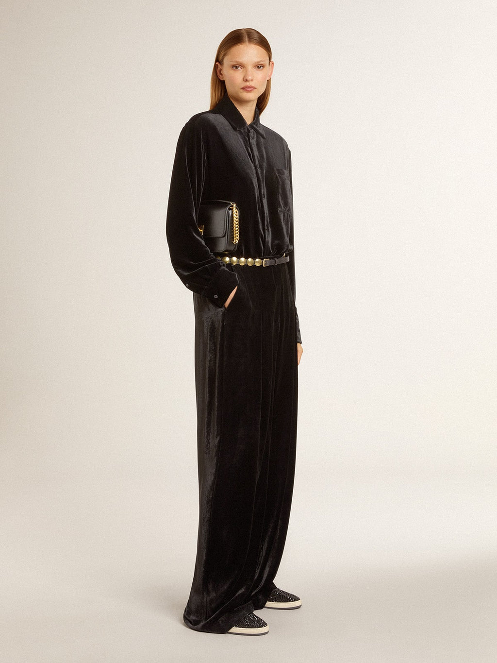 Black velvet-effect pants| Golden Goose