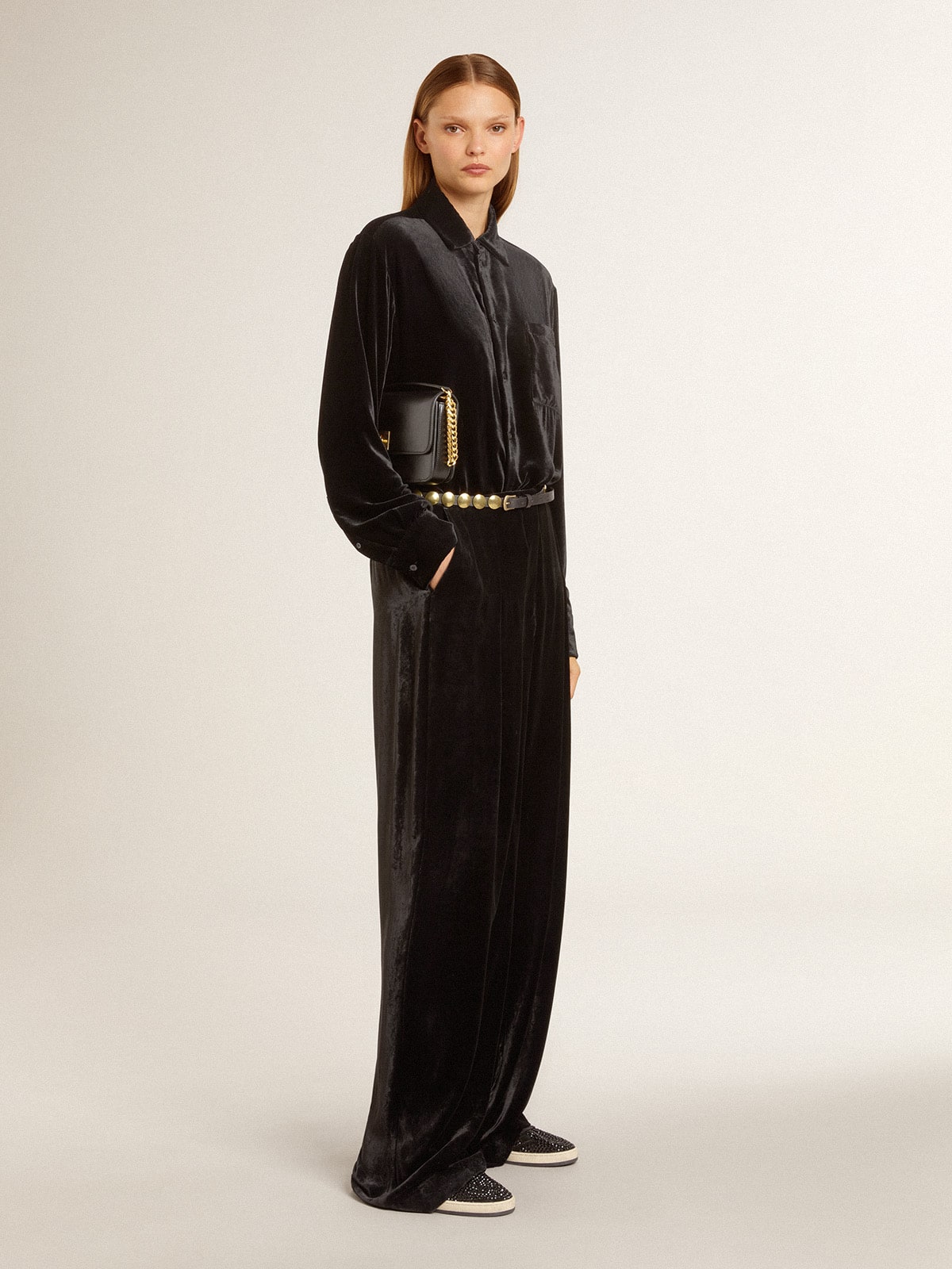 Black velvet-effect pants| Golden Goose