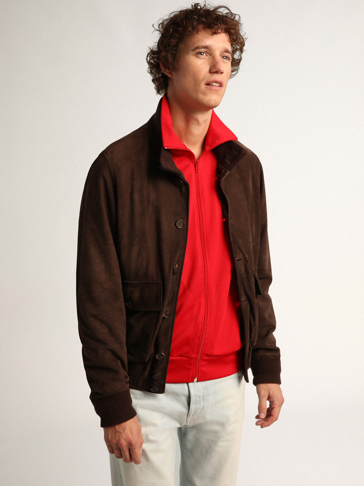 Golden Collection flight jacket in dark brown suede| Golden Goose