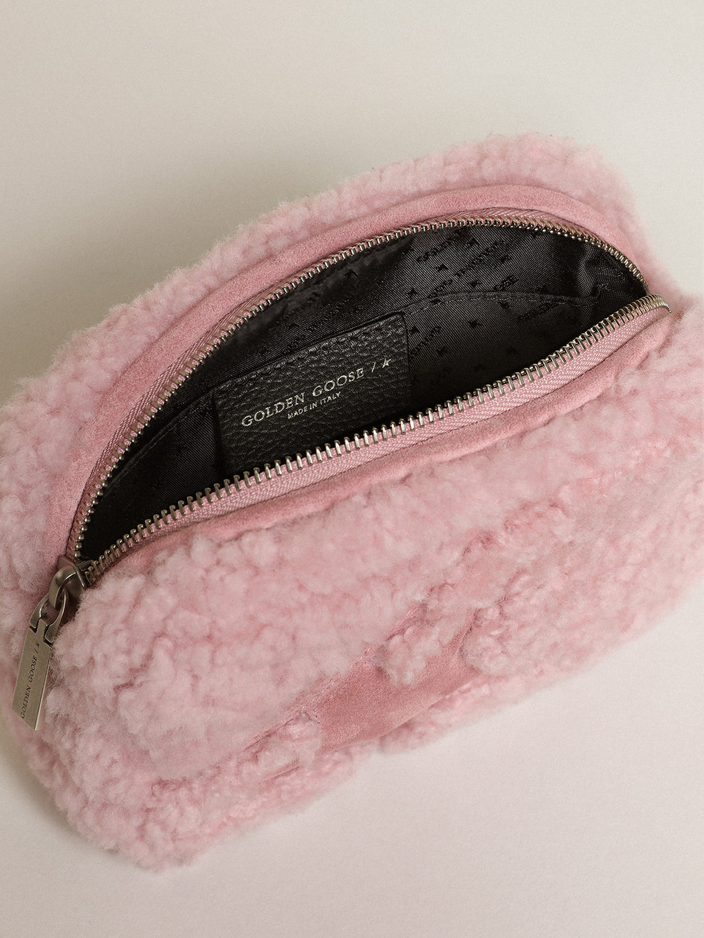 Women's Mini Star Bag in pink shearling with suede star| Golden Goose
