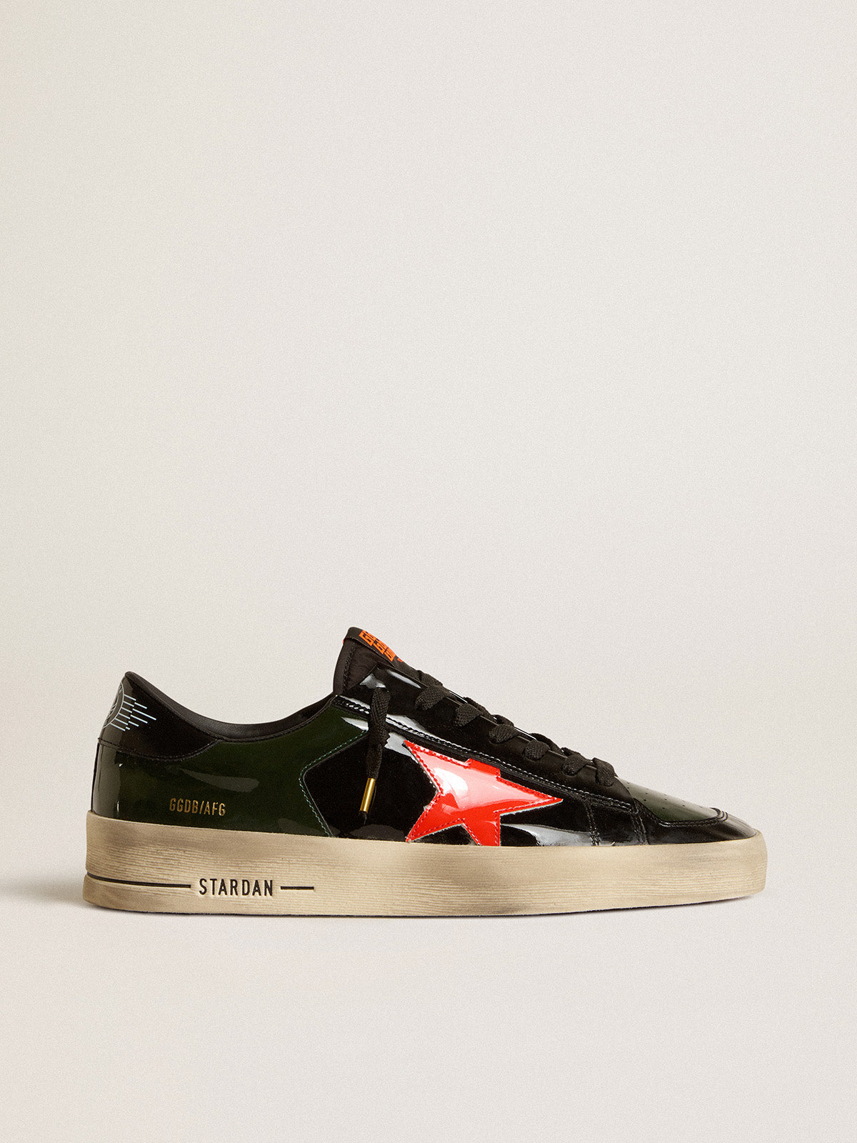 Men's Stardan in black and green patent leather with orange star| Golden Goose