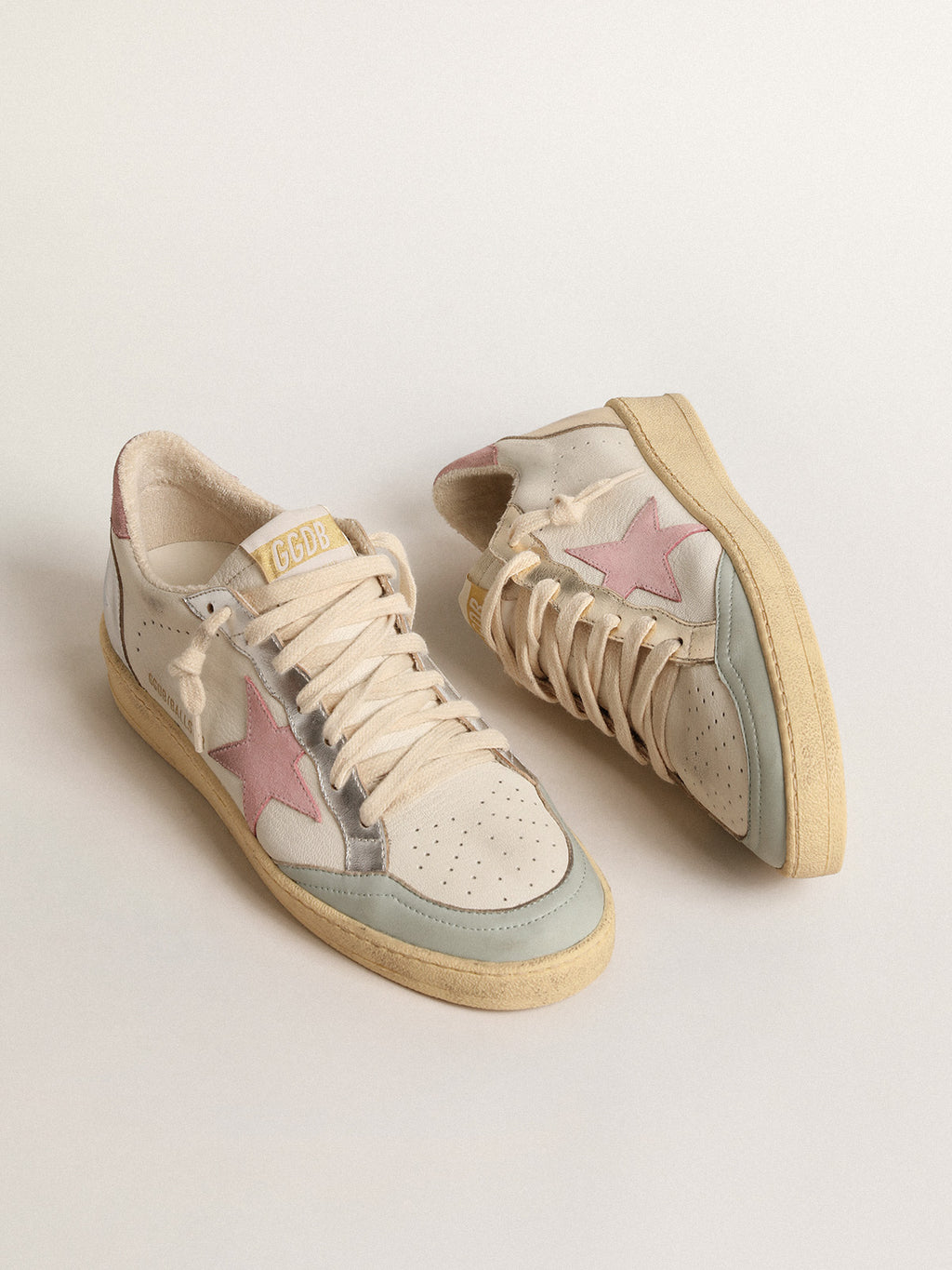 Ball Star with pink suede star and metallic leather inserts| Golden Goose