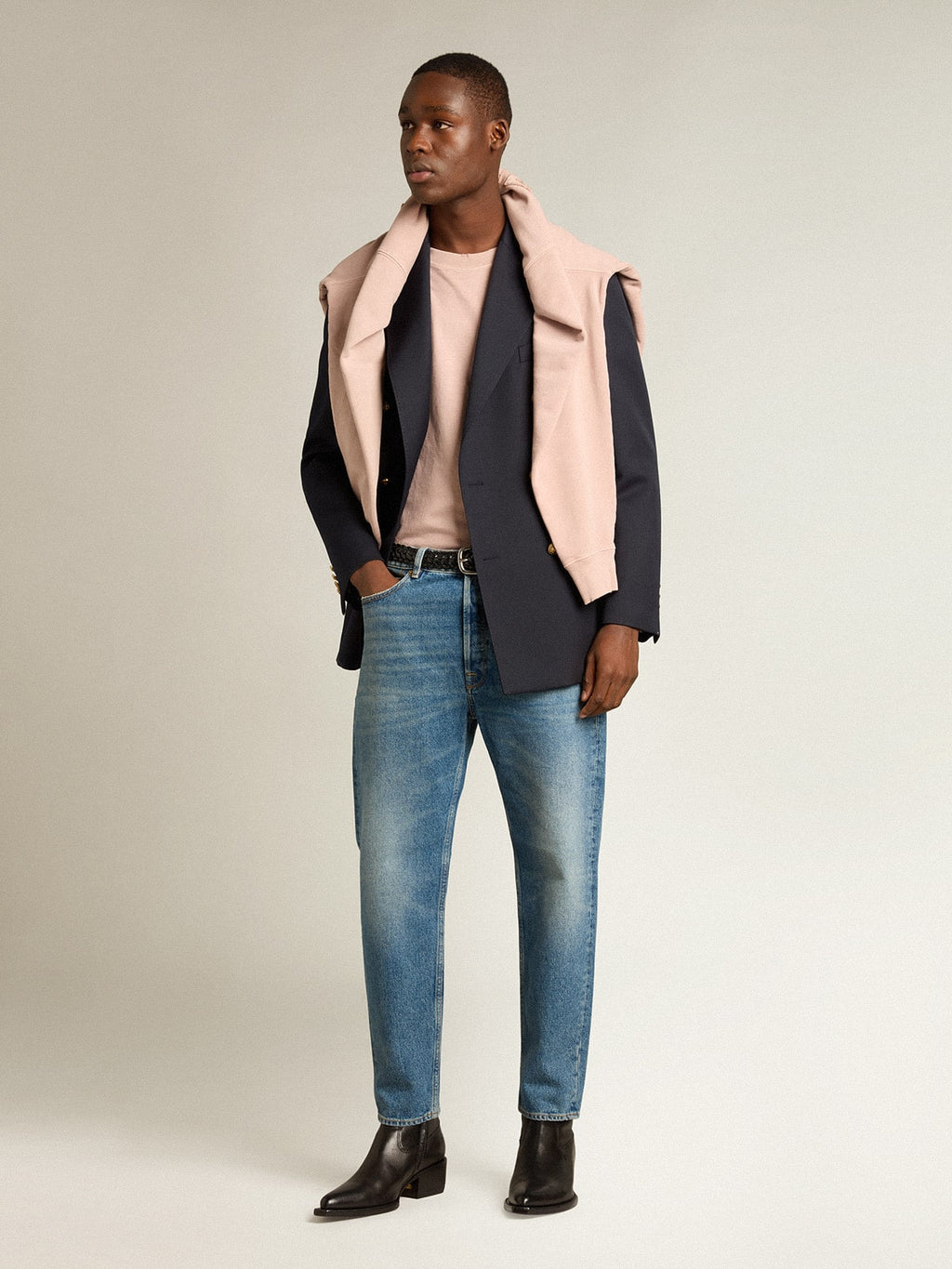 Powder-pink T-shirt with reverse logo on the back - Jersey Capsule| Golden Goose