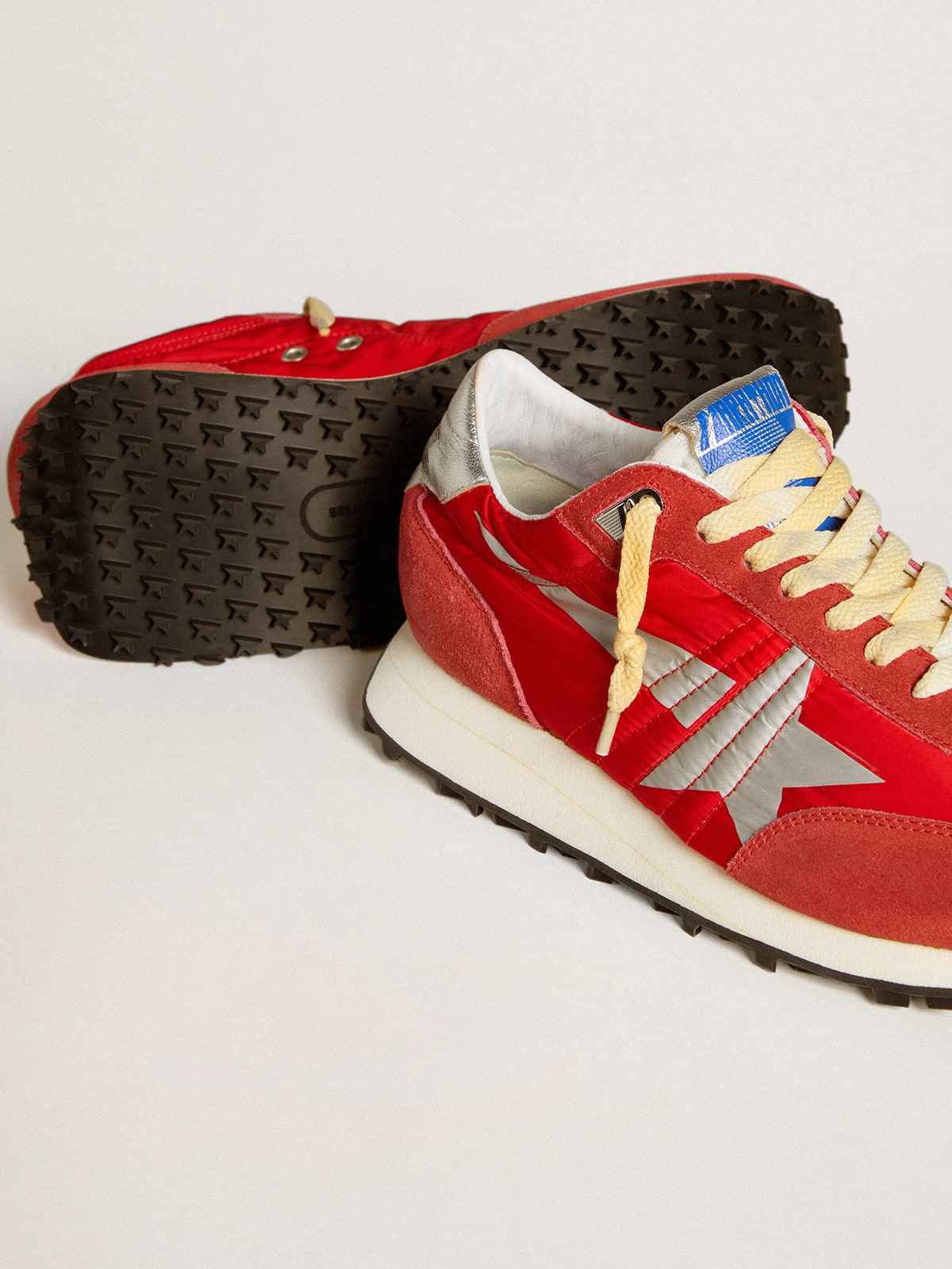 Men's Marathon with red nylon upper and silver star| Golden Goose