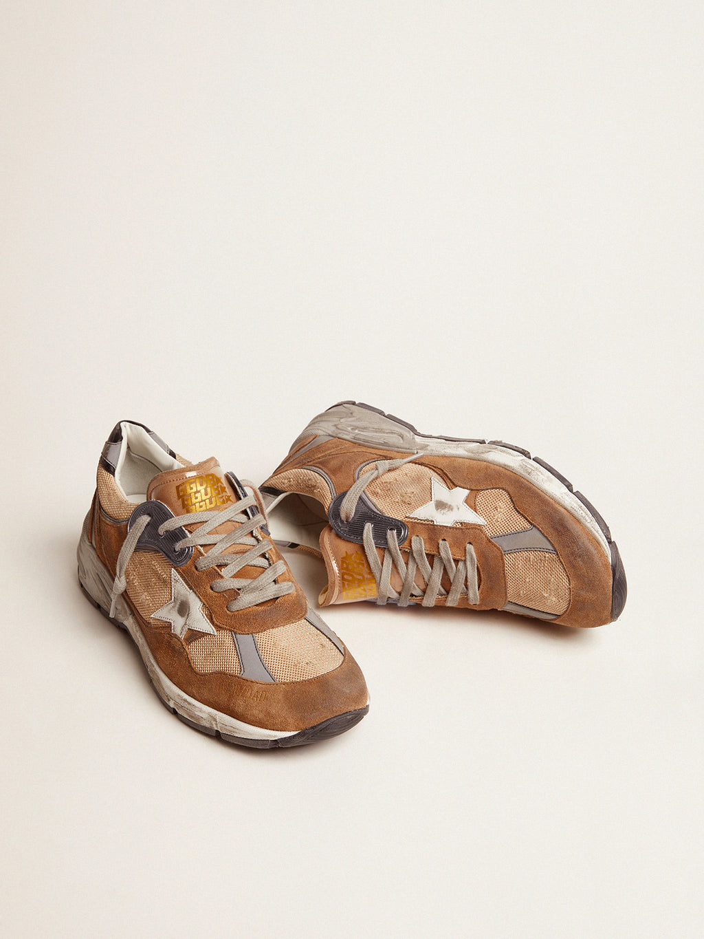 Men's Dad-Star in tobacco-colored mesh and suede with white star| Golden Goose