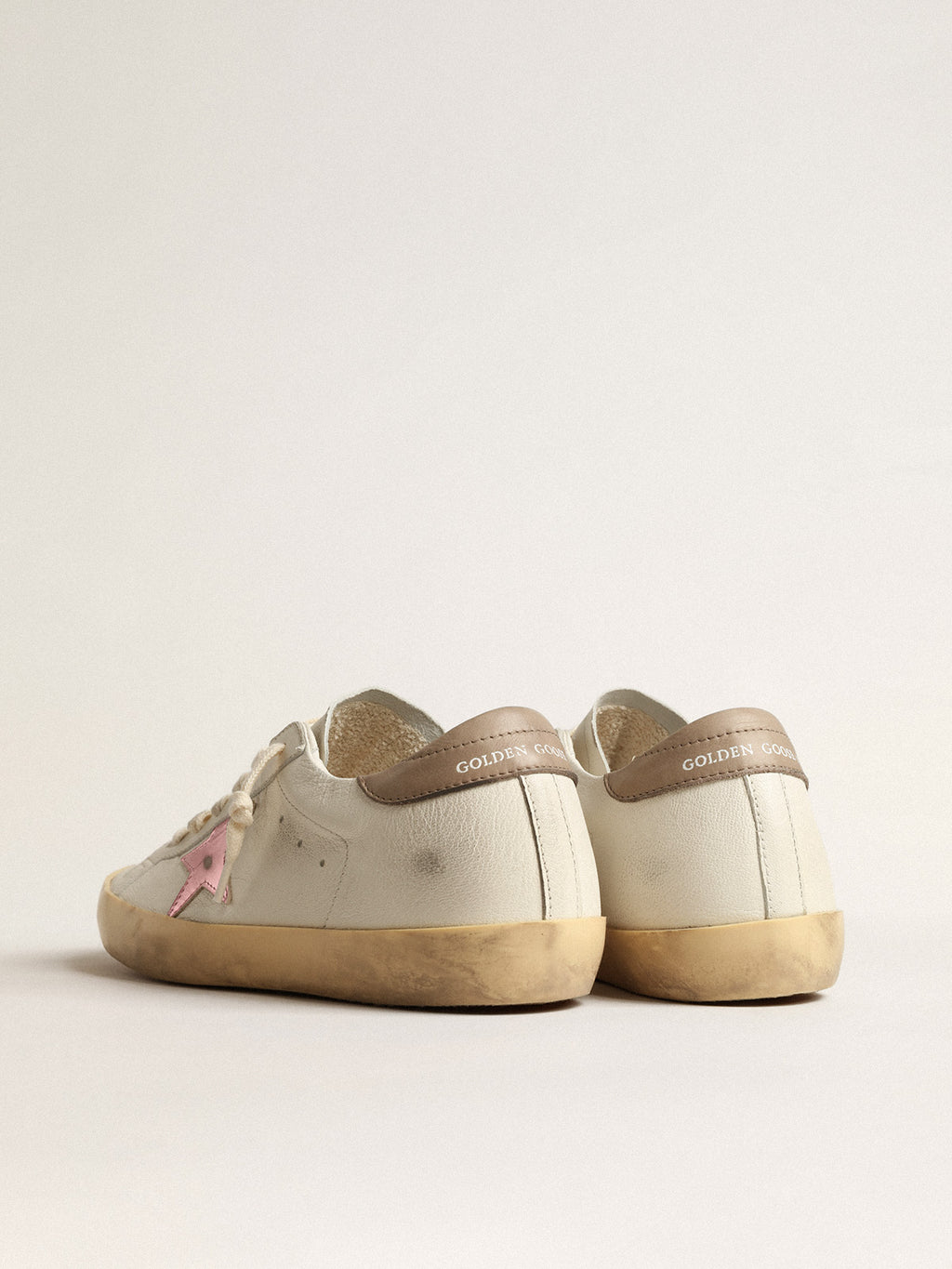 Super-Star in white nappa with pink metallic leather star| Golden Goose