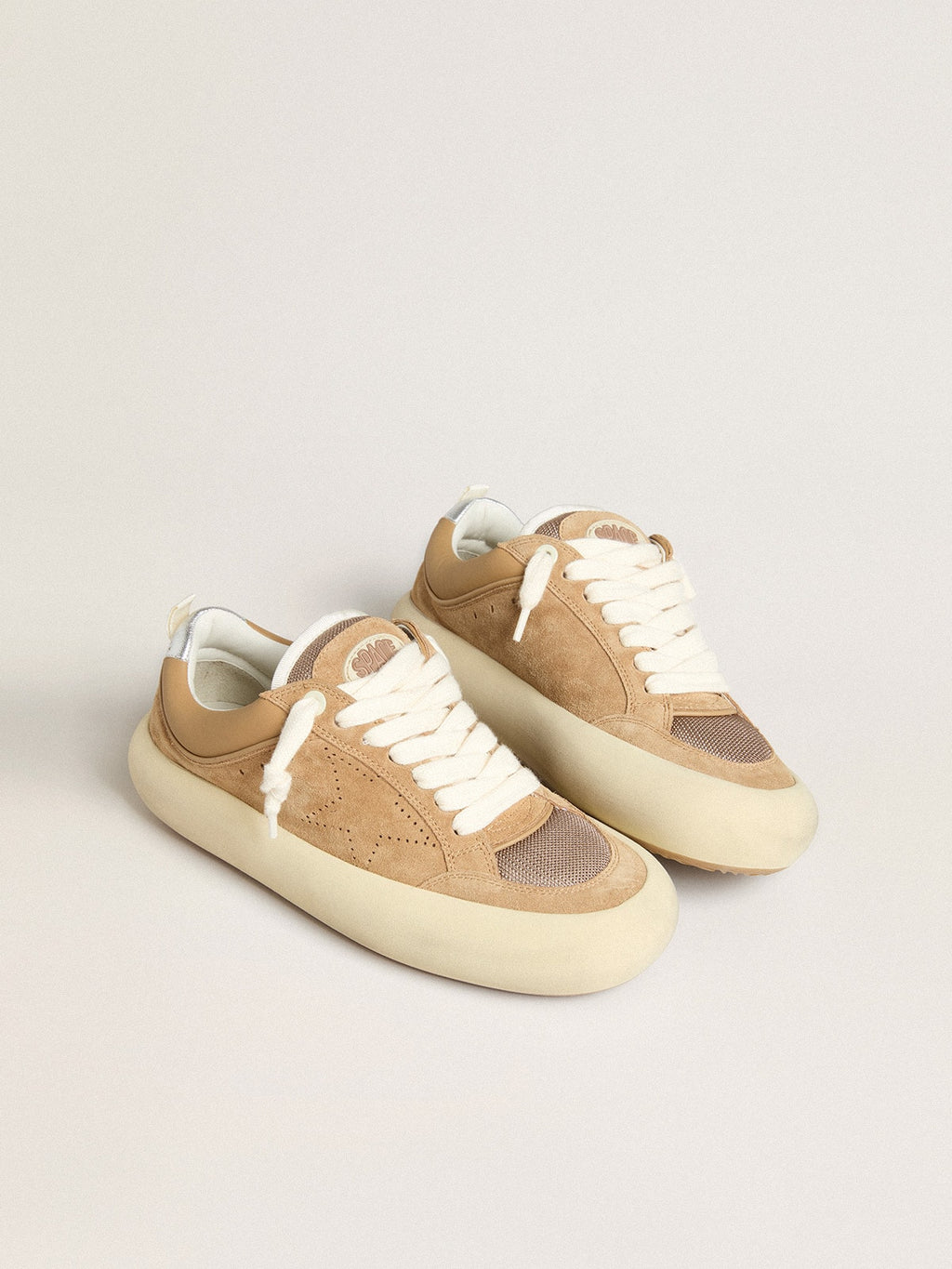 Men's Space-Star Cube in tobacco suede with perforated star| Golden Goose