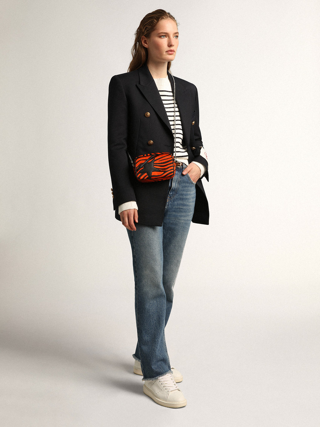 Women's Mini Star Bag in orange tiger print pony skin with black star| Golden Goose
