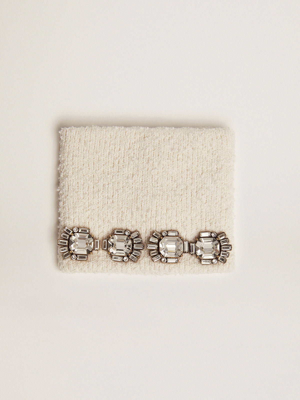 White cuff with baguette-shaped crystals| Golden Goose