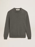 Men's round-neck sweater in dark gray cotton with logo on the back| Golden Goose