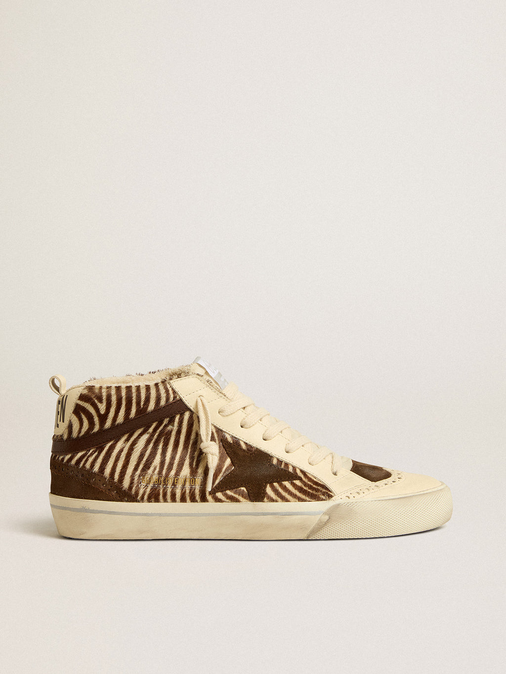 Mid Star in zebra-print pony skin with suede star and brown flash| Golden Goose