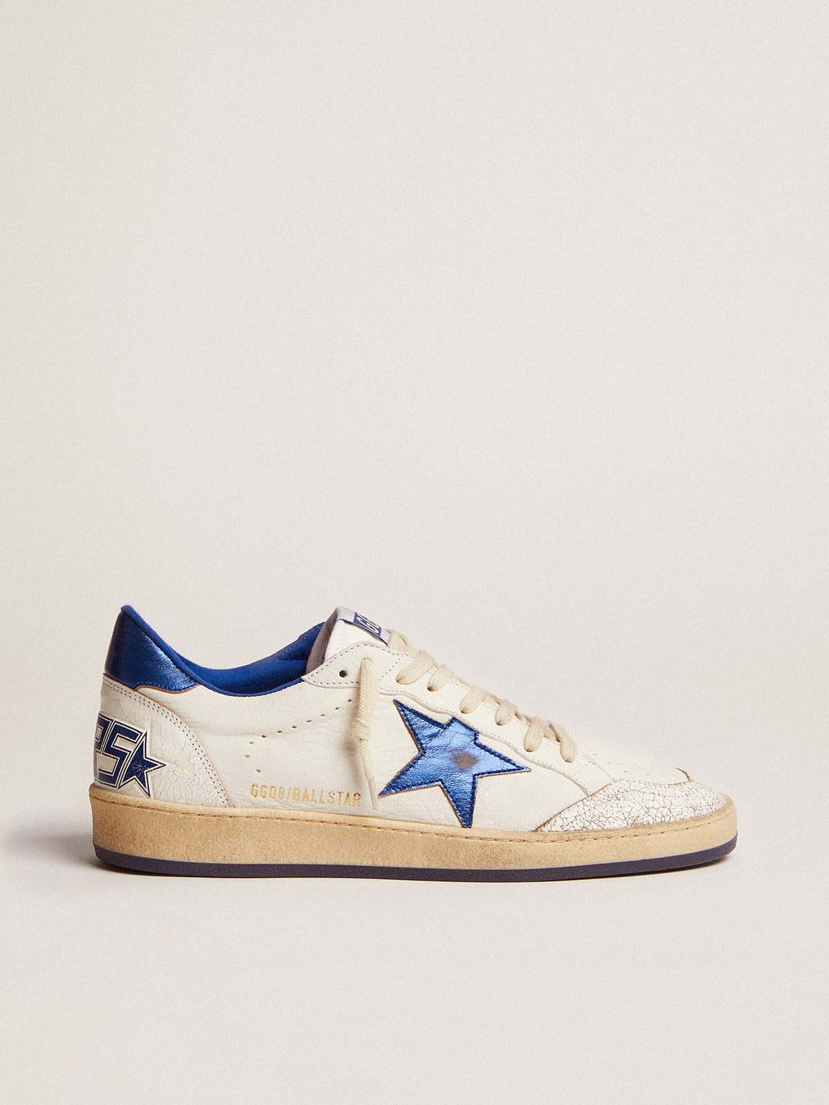 Men's Ball Star in white nappa with blue star and heel tab| Golden Goose